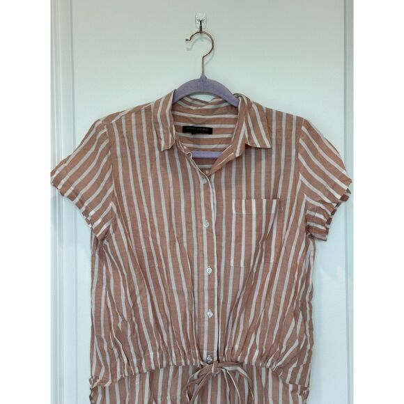 Banana Republic Factory Button Down Tie Waist Salmon Pink & White Stripe Size XS - Picture 4 of 6